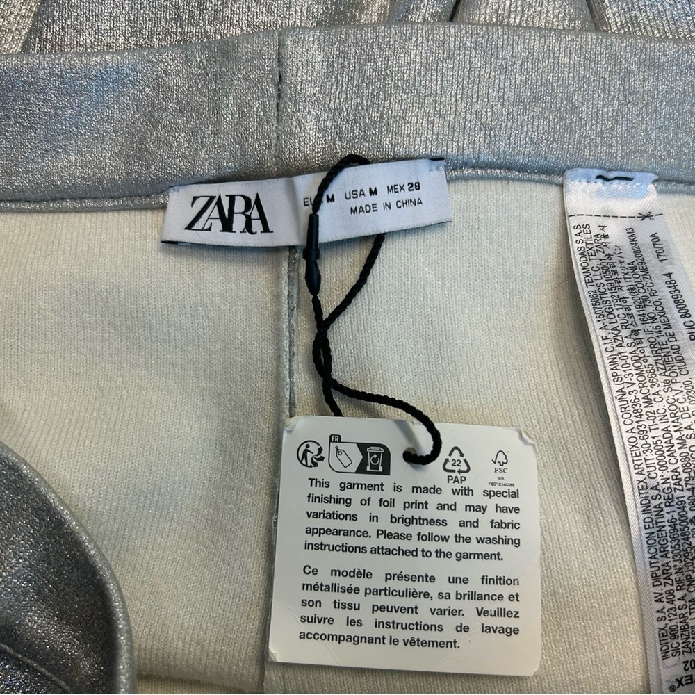 ZARA KNIT METALLIC FOIL SILVER WIDE LEG TROUSERS PANTS BNWT Sz M Bloggers Fave - Picture 9 of 17